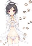  animal_ears ass_visible_through_thighs bell bell_collar black_hair breasts cat_cutout cat_ears cat_lingerie cleavage collar collarbone dress_shirt groin hair_ornament hairclip hikigaya_komachi meme_attire navel open_clothes open_shirt panties purple_eyes shirt short_hair side-tie_panties simple_background small_breasts solo tama_(05728) thighhighs underwear white_background white_legwear white_panties x_hair_ornament yahari_ore_no_seishun_lovecome_wa_machigatteiru. 