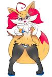  anthro bikini braixbraix braixen breasts canine clothed clothing eyewear female fox fur glasses inner_ear_fluff looking_at_viewer mammal nintendo open_mouth pink_eyes pink_fur pok&eacute;mon simple_background slugbox solo stick swimsuit tan_fur thick_thighs underwear video_games white_background white_fur wide_hips 