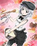  :p artist_request beret cake food grey_hair hat looking_at_viewer official_art pantyhose sanya_v_litvyak short_hair solo strike_witches tongue tongue_out world_witches_series 