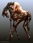  breasts censored equine female horse kemono_inukai mammal rubber shiny simple_background 