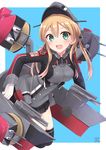  anchor_hair_ornament aqua_eyes blonde_hair blue_eyes breasts gloves hair_ornament hat iron_cross kantai_collection large_breasts long_hair military military_uniform nayuhi_(yukimuu14) peaked_cap prinz_eugen_(kantai_collection) solo thighhighs turret twintails uniform white_gloves 