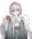  eyeball gyup hairband hand_on_own_chest heart heart-shaped_pupils komeiji_satori lavender_hair long_sleeves looking_at_viewer open_mouth red_eyes shirt short_hair solo string symbol-shaped_pupils third_eye touhou upper_body wide_sleeves 