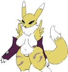  8-teenplus anthro breasts digimon female inverted_nipples navel nipples overweight pussy renamon simple_background solo thick_thighs white_background 