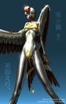  anthro avian beak bird breasts clothing feathers female kemono_inukai simple_background solo wings 