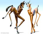  antelope breasts clothing equine female gazelle horn horse kemono_inukai mammal rubber shiny simple_background 