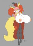  armpits big_breasts breasts clothing delphox female fluffy huge_breasts hyper hyper_breasts nintendo nipples nuria pinup pok&eacute;mon pose skirt solo stretching tiddy vant_talon video_games 