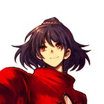  closed_mouth commentary_request looking_away lowres mirror onimaru_gonpei portrait purple_hair red_eyes rope short_hair smile solo touhou yasaka_kanako 