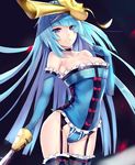  blue_hair breasts character_request cleavage elbow_gloves garter_straps gloves kyouki large_breasts long_hair mask purple_eyes smile solo thighhighs tower_of_saviors 