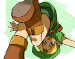  1boy belt blonde_hair boots child from_below hat link male_focus nintendo open_mouth parted_bangs pointy_ears solo the_legend_of_zelda wafu_(wahoo) young_link 