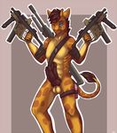  abs anthro balls brown_penis erection facial_piercing giraffe gun kellwolfik knot lip_piercing looking_at_viewer male mammal multi_penis nude one_eye_closed penis piercing ranged_weapon rifle simple_background smile snakebite_piercing sniper_rifle solo standing weapon 