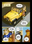  anthro canine car chris_(meesh) clothed clothing comic cougar detailed_background dialogue digital_media_(artwork) dog duo english_text eyewear feline fully_clothed fur glasses john_(meesh) little_buddy male mammal meesh muscular smile speech_bubble standing tagme text vehicle 