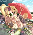  black_lotus blonde_hair breasts dock equine fan_character female fish flower friendship_is_magic green_eyes hair half-closed_eyes hi_res lord_superstar mammal marine my_little_pony outside pegasus piercing plant pussy spread_legs spreading teats urine water watersports wings 