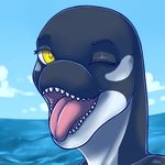  ambiguous_gender anthro cetacean kellwolfik looking_at_viewer mammal marine one_eye_closed open_mouth orca smile solo teeth tongue tongue_out whale 
