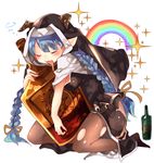  :3 alcohol bad_id bad_pixiv_id blue_hair blush bottle breasts closed_eyes draph glass_bottle granblue_fantasy habit horns lamretta long_hair medium_breasts nun open_mouth pantyhose pointy_ears rainbow simple_background solo sparkle sweetroad torn_clothes torn_legwear twintails very_long_hair white_background 