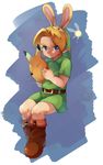  1boy blonde_hair blue_eyes boots bunny_hood child fairy fox_mask hat keaton_mask link male_focus mask nintendo parted_bangs pointy_ears sitting solo the_legend_of_zelda the_legend_of_zelda:_majora&#039;s_mask wafu_(wahoo) young_link 