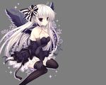  1girl breasts cleavage dress elbow_gloves female gloves gray_hair indico_lite long_hair mitha original solo thighhighs transparent wings 