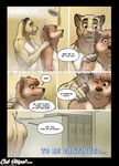  anthro blush canine changing_room chris_(meesh) clothed clothing comic cougar dialogue digital_media_(artwork) dog duo english_text eyewear feline fur glasses john_(meesh) little_buddy locker_room male mammal meesh muscular public scratch shower smile speech_bubble standing tagme text 