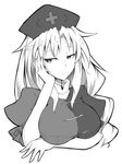  greyscale hat ishimu long_hair monochrome nurse_cap solo touhou yagokoro_eirin 