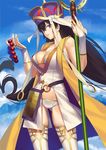  ass_visible_through_thighs beads bikini_top black_hair breasts cleavage fate/grand_order fate_(series) hat large_breasts long_hair md5_mismatch prayer_beads shakujou smile solo staff thighhighs tsukikanade very_long_hair xuanzang_(fate/grand_order) 