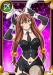  1girl animal_ears breasts brown_hair bunny_ears card_(medium) female glasses green_eyes ikkitousen large_breasts legs long_hair looking_at_viewer ryuubi_gentoku shiny_skin solo 