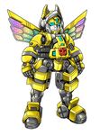  animalization autobot bumblebee insignia kamizono_(spookyhouse) machinery mecha mechanical_wings mechanization multicolored multicolored_wings no_humans redesign robot smile solo transformers weapon wings 