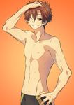  1boy high_speed! kirishima_natsuya male_focus memeo_(candy_house) smile topless wink 