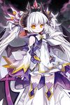  bad_id bad_pixiv_id chain_chronicle closed_mouth demon_girl demon_horns detached_sleeves dress gem grey_hair highres horns long_hair pale_skin pointy_ears roman_numerals sleeveless sleeveless_dress sleeves_past_wrists smile solo thighhighs twintails very_long_hair vilor white_legwear yellow_eyes 
