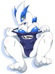  2016 anthro anthrofied avian big_breasts blue_skin blush breasts camel_toe clothed clothing exposed_breasts female green_eyes korean_text legendary_pok&eacute;mon lugia mellonsoda nintendo one-piece_swimsuit open_mouth pok&eacute;mon pok&eacute;morph simple_background solo spread_legs spreading swimsuit text tongue translation_request undressing video_games white_background white_skin 
