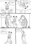  bed bernielover blush comic dialogue disney hyena judy_hopps lagomorph male mammal rabbit rebecca_(bernielover) zootopia 