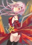  71pen ass bare_shoulders black_legwear commentary_request detached_sleeves elbow_gloves gloves guilty_crown hair_ornament hairclip looking_at_viewer pink_hair red_eyes sketch solo twintails yuzuriha_inori 