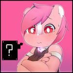  ? berseepon09 clothed clothing crossed_arms dragon female hair horn loli_dragon_(character) pink_eyes pink_hair pink_skin solo sweat 