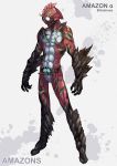  1boy arm_blade armor belt claws compound_eyes full_body helmet highres horn horns kamen_rider kamen_rider_amazon_alpha kamen_rider_amazons male_focus monster mugi30007073 no_humans open_mouth red_skin rider_belt scar scar_across_eye solo standing weapon white_eyes 