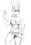 anthro black_and_white breasts cigarette cleavage clothed clothing eyewear female glasses hladilnik jewelry lagomorph mammal monochrome necklace off_shoulder rabbit solo 