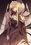  bad_id bad_pixiv_id black_dress blonde_hair braided_bun breasts cleavage closed_mouth dress expressionless green_eyes hair_ribbon hair_up head_tilt heterochromia juliet_sleeves large_breasts long_hair long_sleeves original own_hands_together puffy_sleeves red_ribbon ribbon sidelocks sleeves_past_wrists solo vilor yellow_eyes 