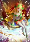  blonde_hair dungeon_and_fighter fairy_wings highres long_hair mage_(dungeon_and_fighter) pointy_ears red_eyes solo thighhighs wangchuan_de_quanyan wings 