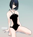  black_hair blue_eyes breasts cleavage eugenio2nd eyebrows kill_la_kill kiryuuin_satsuki looking_at_viewer medium_breasts one-piece_swimsuit short_hair solo swimsuit thick_eyebrows 