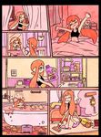  bath brushing_teeth cleaning closed_eyes comic curtains detergent domino_mask laundry mask myonmyon_(hama_natu) orange_hair rubber_duck silent_comic splatoon_(series) splatoon_1 stretch tentacle_hair vacuum_cleaner 