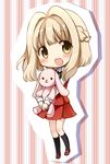  :d black_legwear blush braid brown_eyes bunny chibi full_body hair_intakes half_updo hidamari_sketch holding kneehighs light_brown_hair nazuna open_mouth oumi_neneha smile solo standing stuffed_animal stuffed_bunny stuffed_toy 