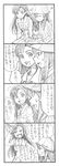  4koma asymmetrical_bangs bangs bbb_(friskuser) beamed_eighth_notes chi-hatan_military_uniform closed_eyes comic commentary_request eighth_note girls_und_panzer greyscale hair_between_eyes hand_on_hip hat highres instrument kantele keizoku_school_uniform long_hair mika_(girls_und_panzer) military military_uniform monochrome multiple_girls music musical_note nishi_kinuyo open_mouth playing_instrument school_uniform sitting smile standing sweat sweatdrop translation_request uniform 