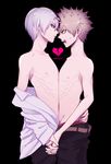  2boys blonde_hair boku_no_hero_academia male_focus multiple_boys nipples red_hair silver_hair tagme topless undressing yaoi 