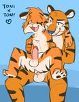  &lt;3 anal balls blue_nose circumcised cum cum_inside dosent erection feline frosted_flakes humanoid_penis male male/male mammal pawpads penis simple_background tiger tony_the_tiger 
