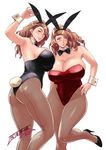  2girls blush breasts brown_hair bunny_ears bunnysuit cleavage high_heels huge_breasts multiple_girls siblings sisters tatsunami_youtoku twin_milf twins 