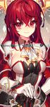  braid brooch copyright_name cravat elesis_(elsword) elsword gloves grand_master_(elsword) half_updo jewelry long_hair looking_at_viewer pika_(kai9464) red_eyes red_hair smile solo upper_body watermark web_address white_gloves 