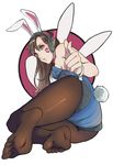  adapted_costume animal_ears ass bangs bare_shoulders blue_leotard breasts brown_eyes brown_hair brown_legwear bunny_ears bunny_girl bunny_tail bunnysuit choker d.va_(overwatch) detached_collar evomi facepaint facial_mark fake_animal_ears feet from_behind full_body headphones highres legs leotard long_hair looking_at_viewer looking_back medium_breasts no_shoes overwatch pantyhose parted_bangs pointing pointing_at_viewer pov_feet red_ribbon ribbon ribbon_choker simple_background smile soles solo strapless strapless_leotard tail toe_socks toes whisker_markings white_background wrist_cuffs 