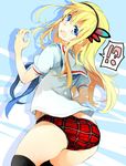  1girl asakura_ryousuke black_legwear blonde_hair blue_eyes blush headband long_hair open_mouth original panties school_uniform solo underwear 