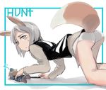  502nd_joint_fighter_wing animal_ears blonde_hair blush brave_witches brown_eyes commentary_request edytha_rossmann fox_ears grey_hair hat long_hair military military_uniform multiple_girls panties pantyhose pantyshot shiraba_(sonomama_futene) short_hair silver_hair tail underwear uniform waltrud_krupinski white_panties world_witches_series 