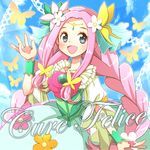  :d blue_eyes blush bug butterfly character_name cure_felice flower flower_in_eye hair_flower hair_ornament hanami_kotoha hiyopuko insect long_hair magical_girl mahou_girls_precure! open_mouth pink_hair precure smile solo symbol_in_eye twintails wrist_cuffs 