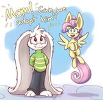  alternate_hairstyle asriel_dreemurr blue_eyes boss_monster clothing cute equine eyelashes female flower fluttershy_(mlp) friendship_is_magic fur heir_of_rick horse long_ears male mammal my_little_pony pants pegasus pink_eyes pink_mane plant pony shirt text undertale video_games white_fur wings 