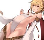  :3 andira_(granblue_fantasy) blonde_hair breasts detached_sleeves erune granblue_fantasy pregnant red_eyes short_hair sideboob simple_background small_breasts solo taji_(crowview) white_background 