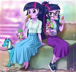  1boy 2girls :3 dual_persona ember_(my_little_pony) glasses ice_cream long_hair multiple_girls my_little_pony my_little_pony_equestria_girls my_little_pony_friendship_is_magic open_mouth personification shiny shiny_hair spike_(my_little_pony) tagme twilight_sparkle uotapo 